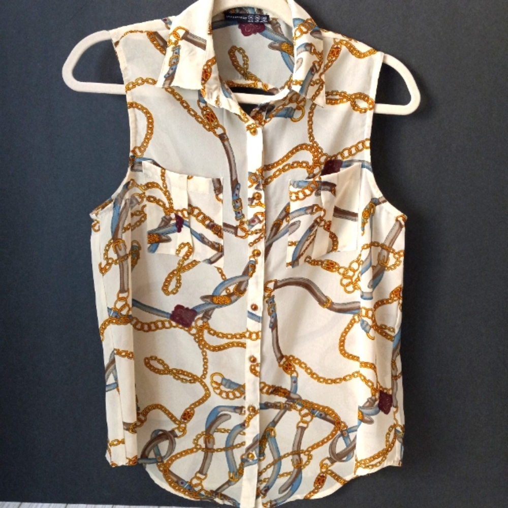 Atmosphere Chain Print Cutout Blouse